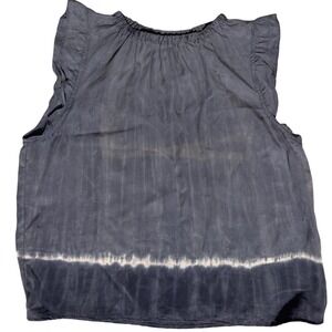 Cloth & Stone Womens Blouse Large Blue Gray‎ Chambray Tie Dye Flutter Sleeve